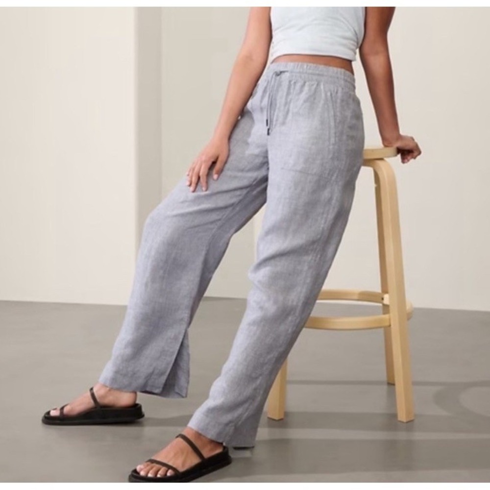 Athleta Women's Retreat Linen Wide-Leg Pants Chambray Blue, Size 8 Coastal EUC